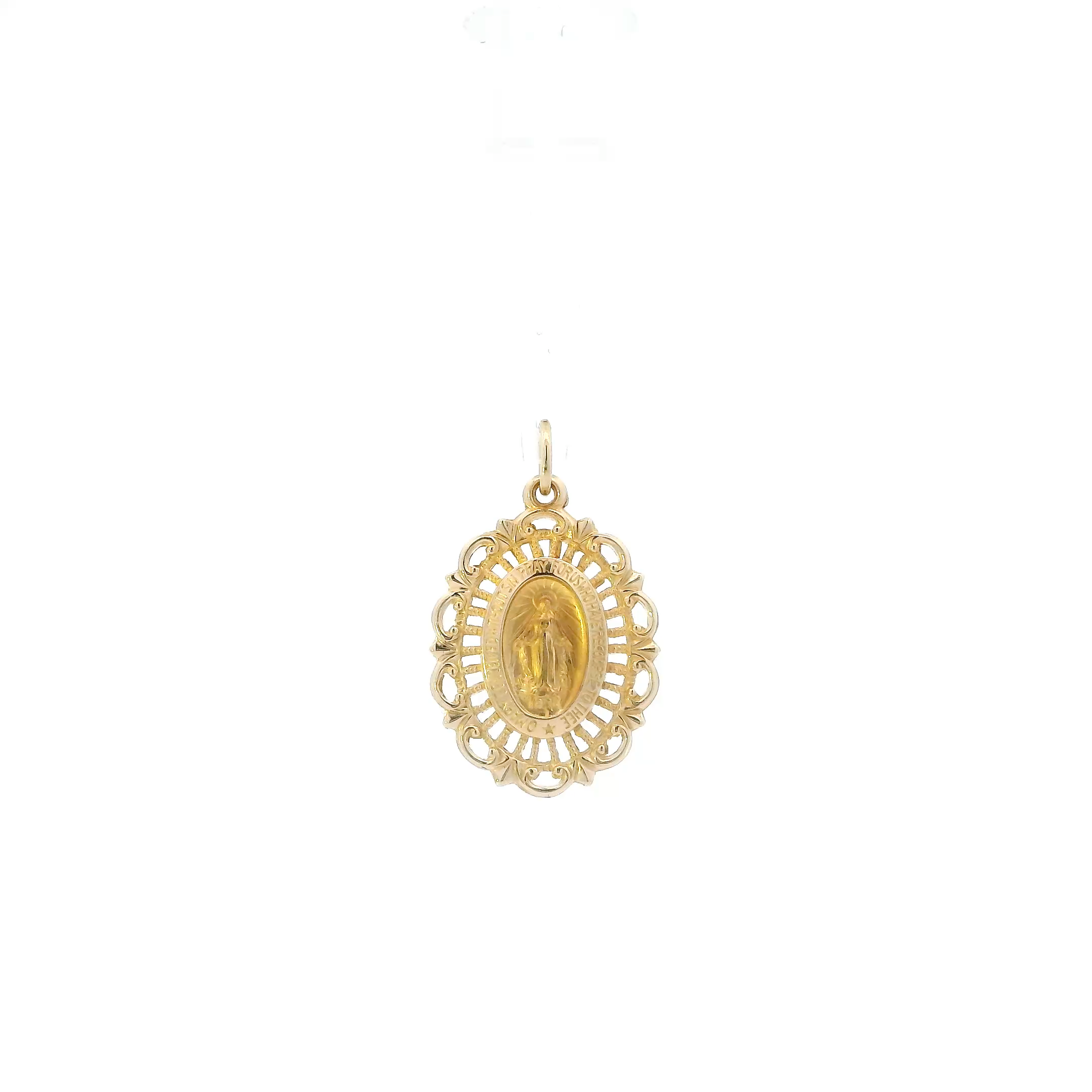 14K Yellow Gold Oval Filigree Religious Pendant