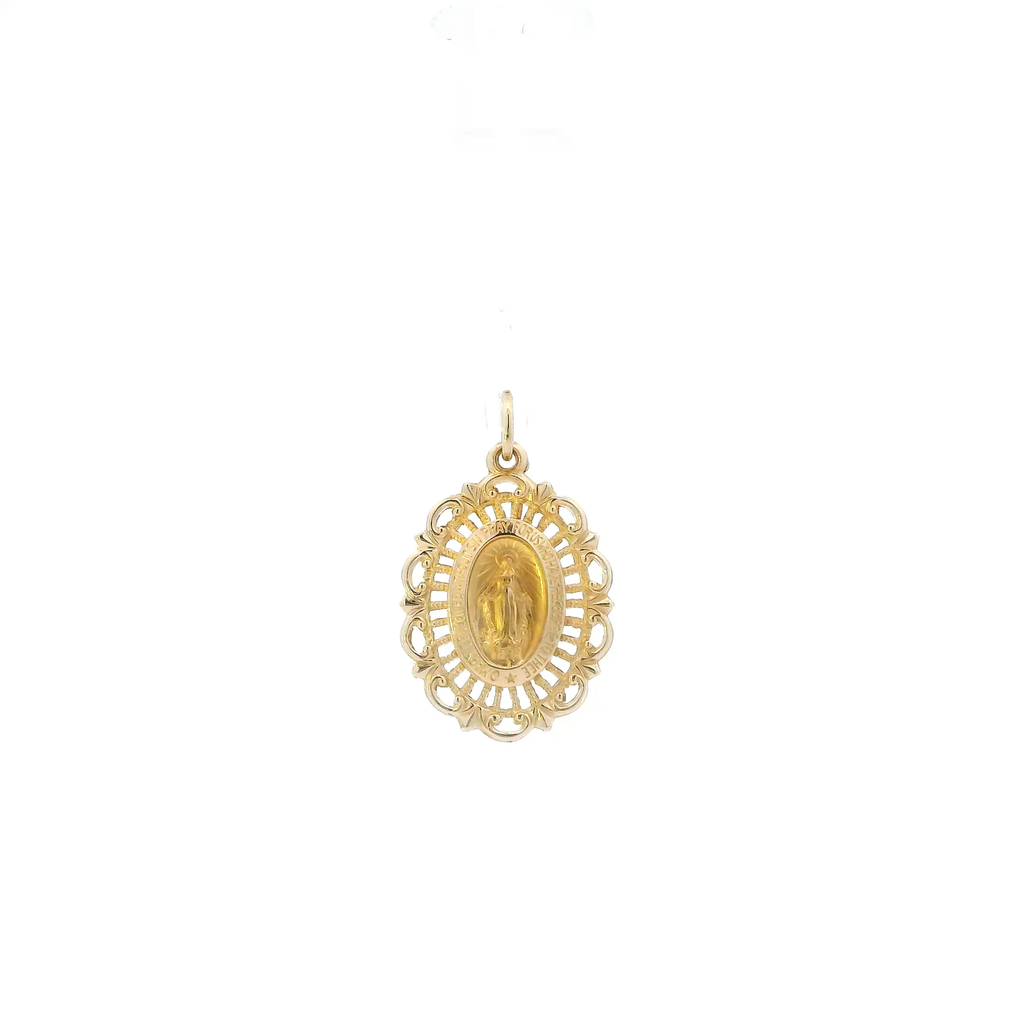 14K Yellow Gold Oval Filigree Religious Pendant
