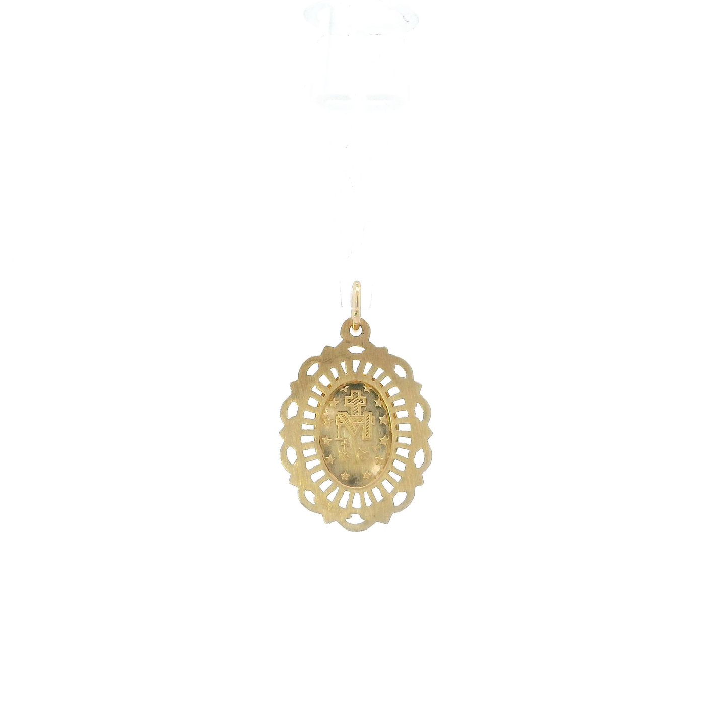 14K Yellow Gold Oval Filigree Religious Pendant