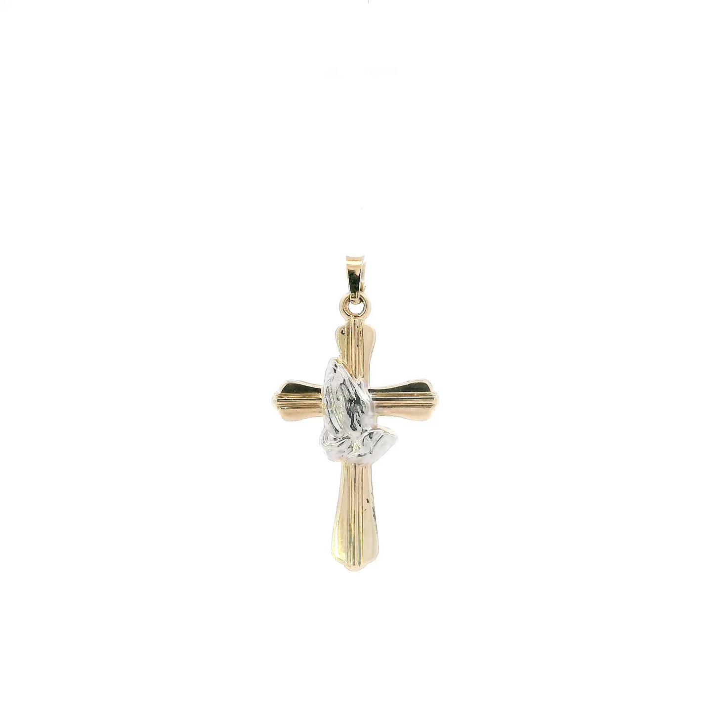 14K Yellow & White Gold Praying Hands Cross Pendant