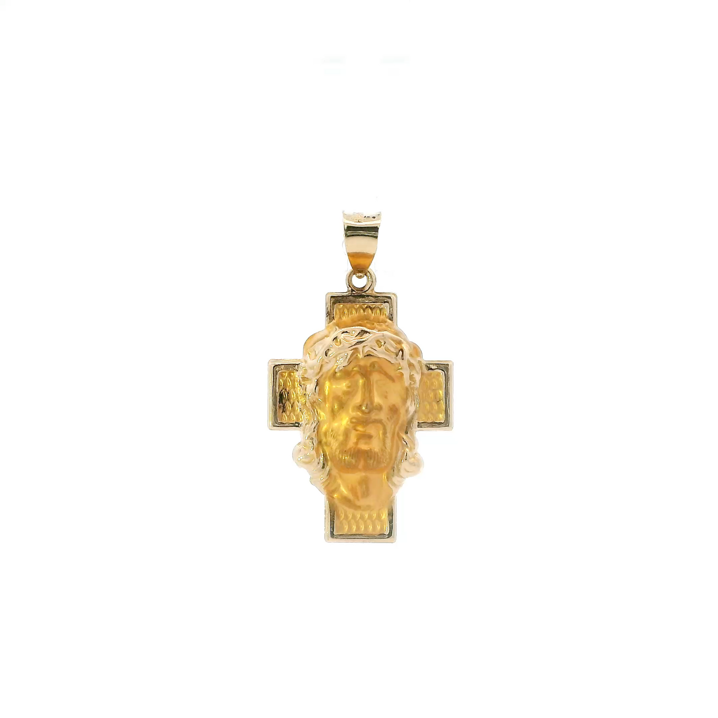 14K Yellow Gold Diamond Cut Jesus Face Cross Pendant