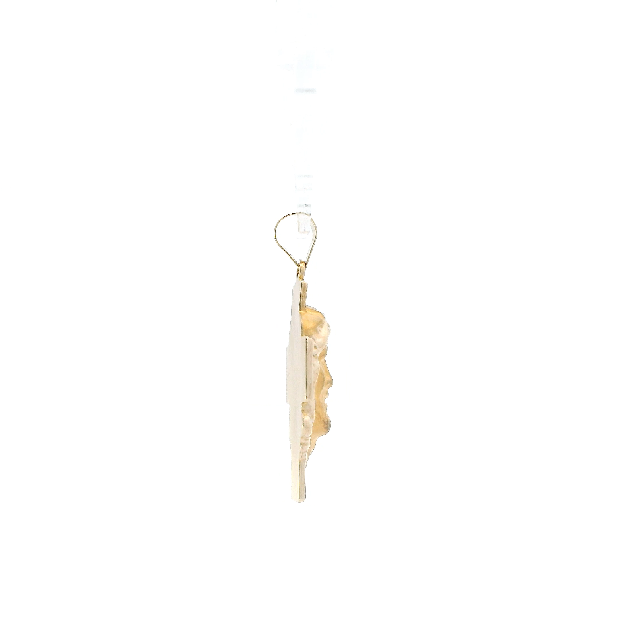 14K Yellow Gold Diamond Cut Jesus Face Cross Pendant