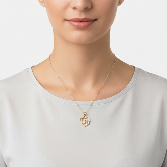14K Yellow & Rose Gold Diamond Cut Letter "P" Heart & Flower Pendant