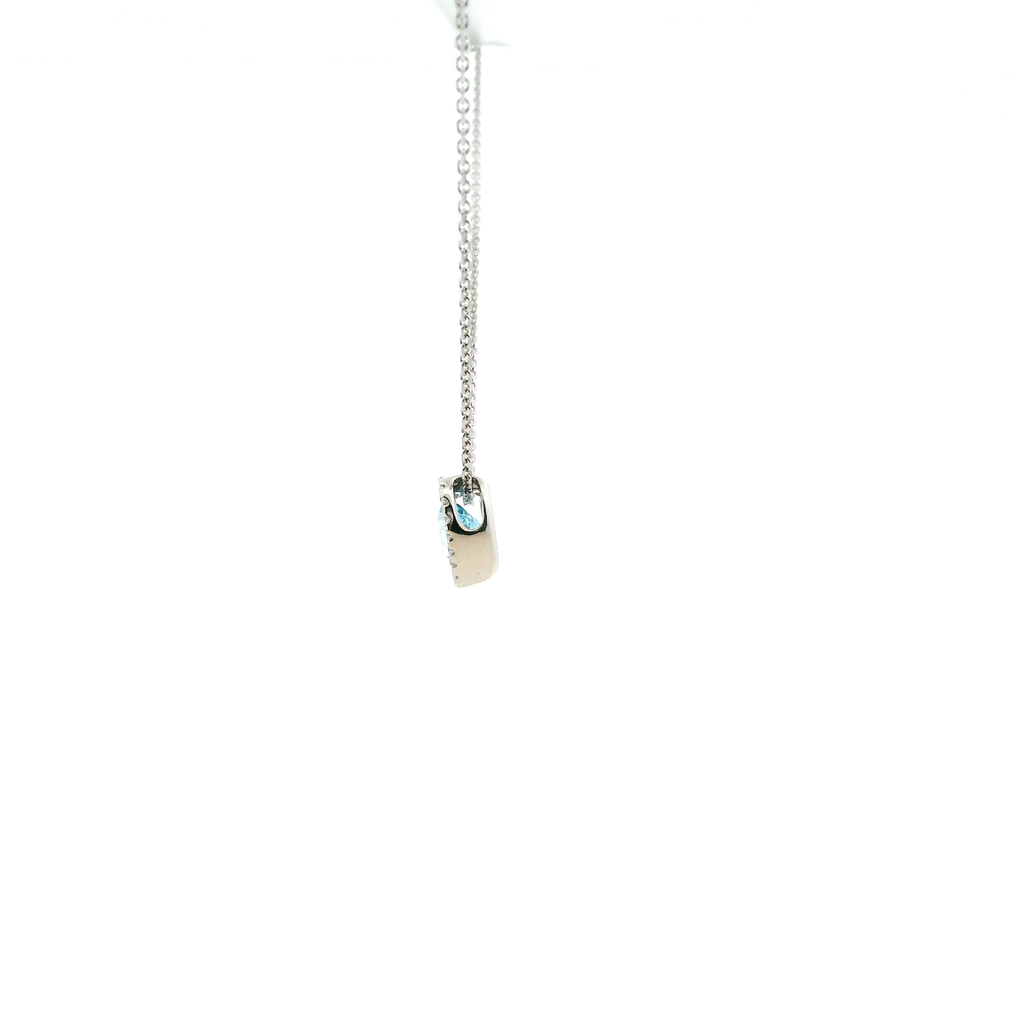 14K White Gold Blue Topaz & Diamonds Heart Pendant & 17" Cable Link Chain