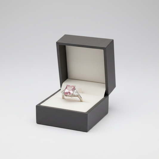 10K White Gold Pink Cz & White Cz Ring & Earrings Set