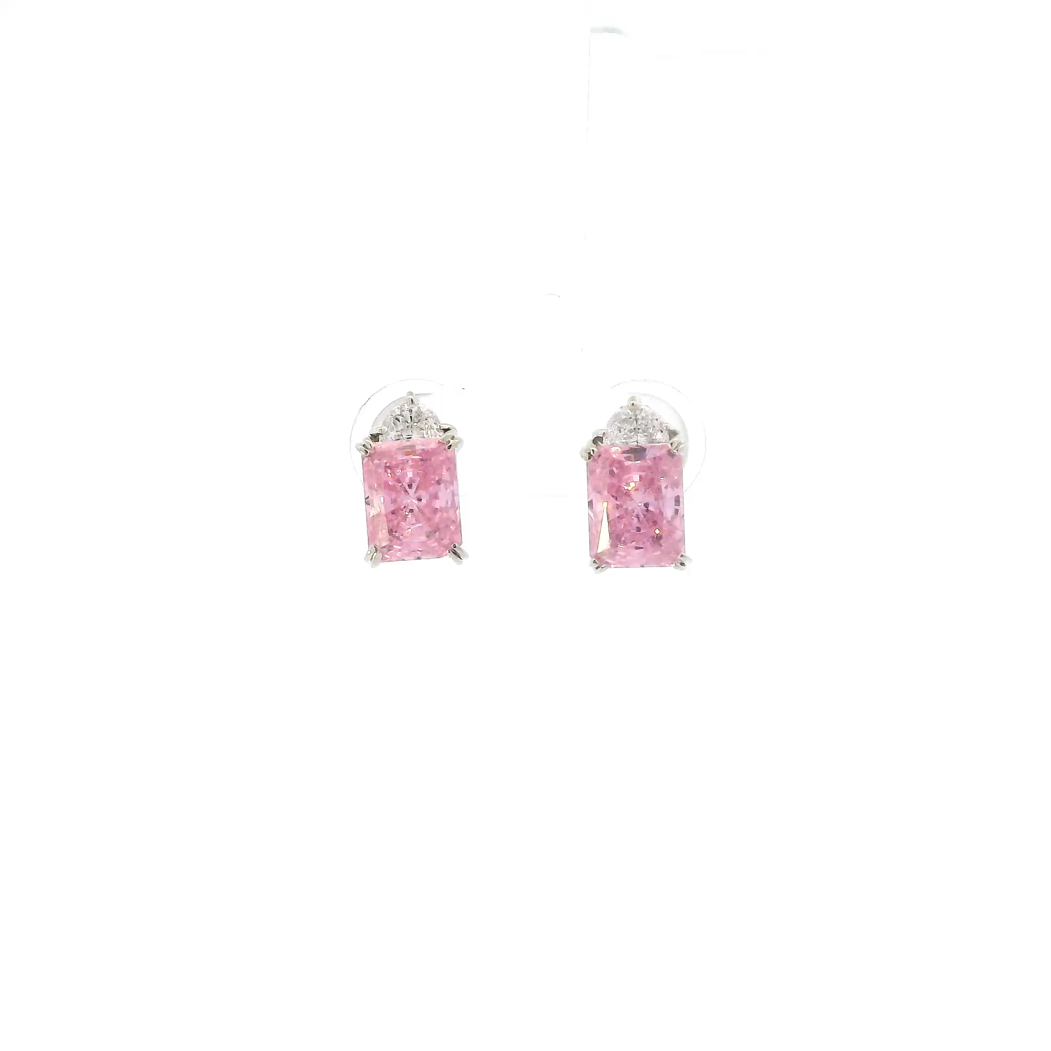 10K White Gold Pink Cz & White Cz Ring & Earrings Set
