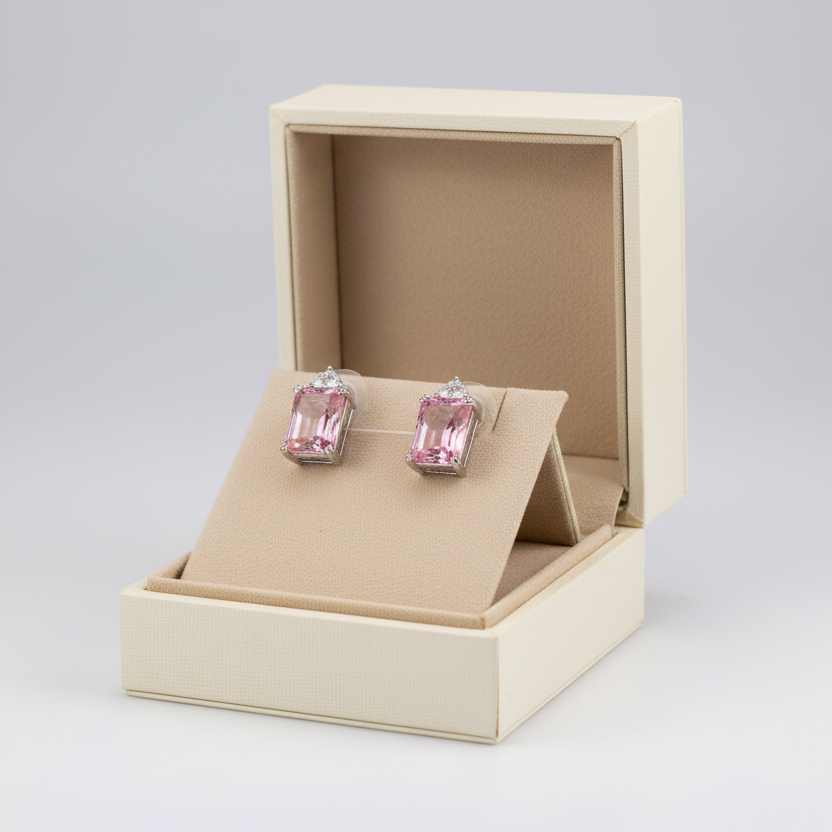 10K White Gold Pink Cz & White Cz Ring & Earrings Set