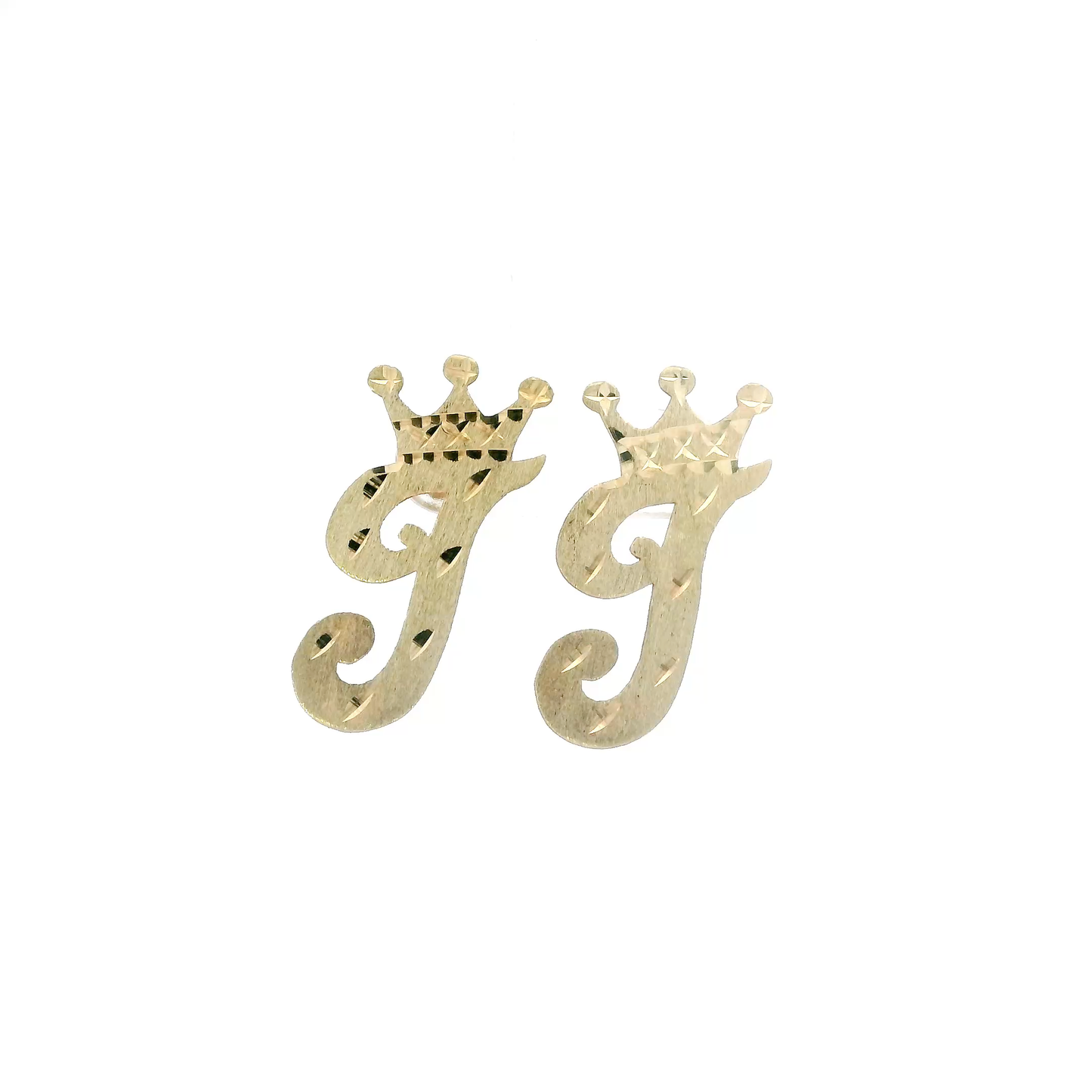 10K Yellow Gold Diamond Cut Letter "J" Crown Stud Earrings