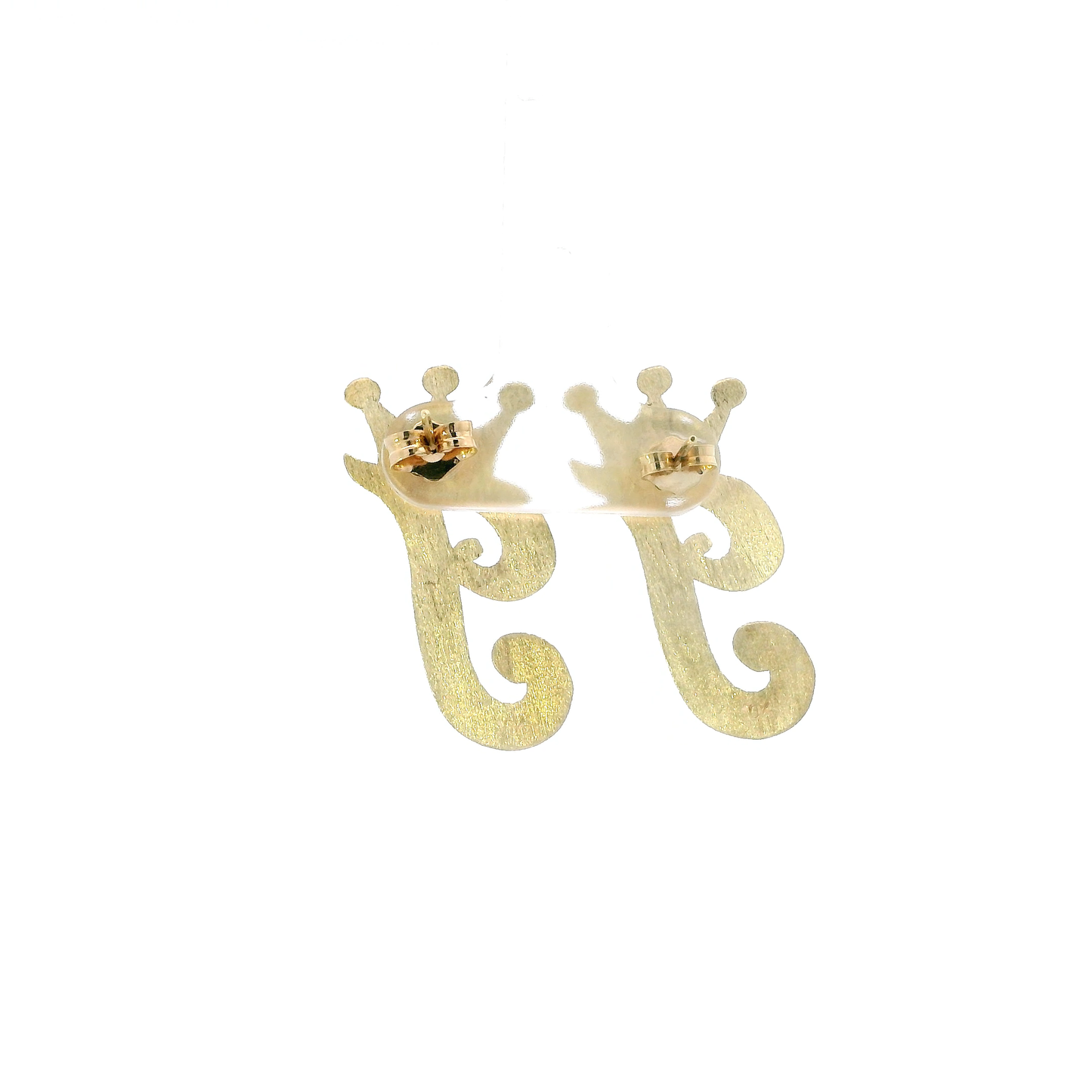 10K Yellow Gold Diamond Cut Letter "J" Crown Stud Earrings