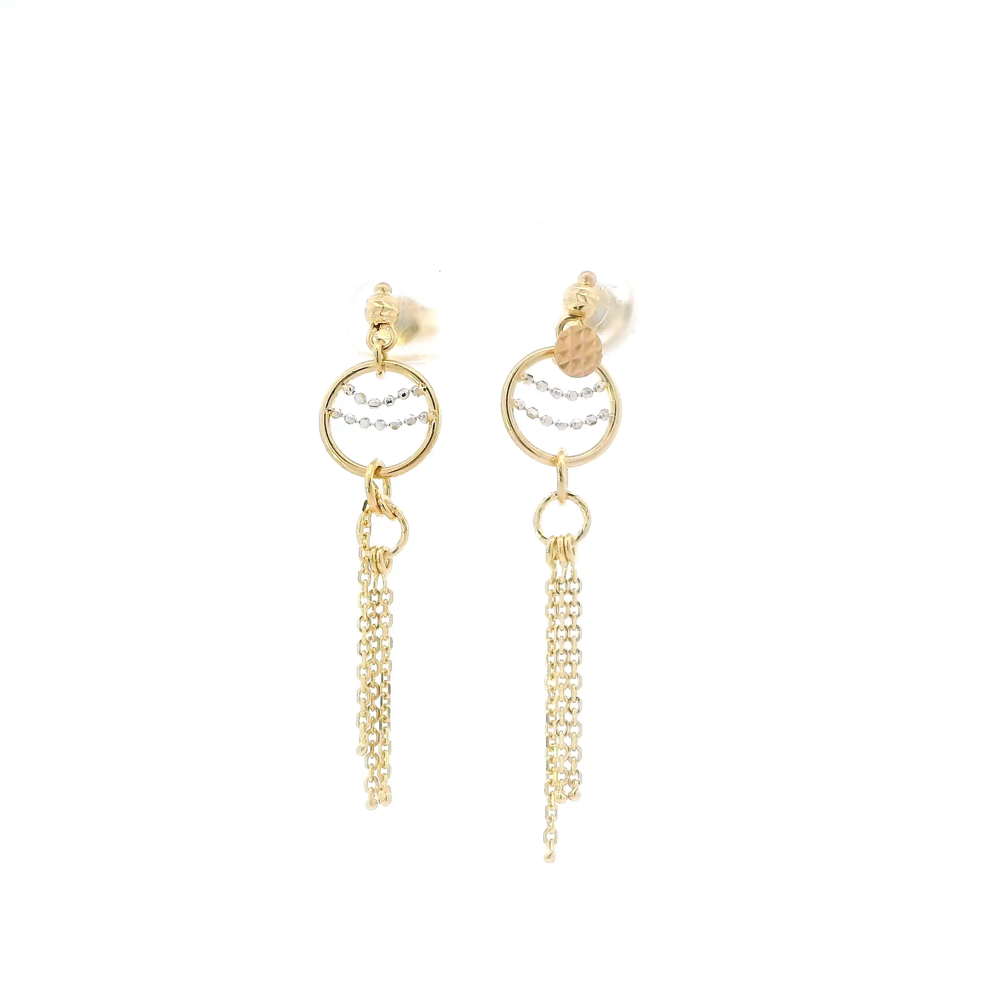 14K Tri Color Circle & Cable Dangle Earrings
