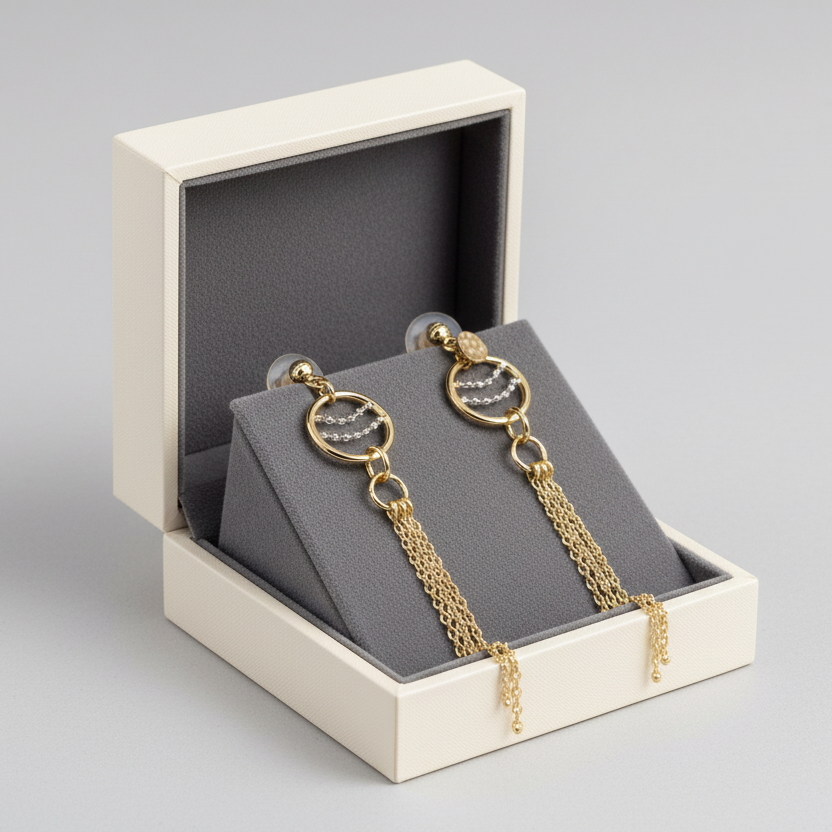 14K Tri Color Circle & Cable Dangle Earrings