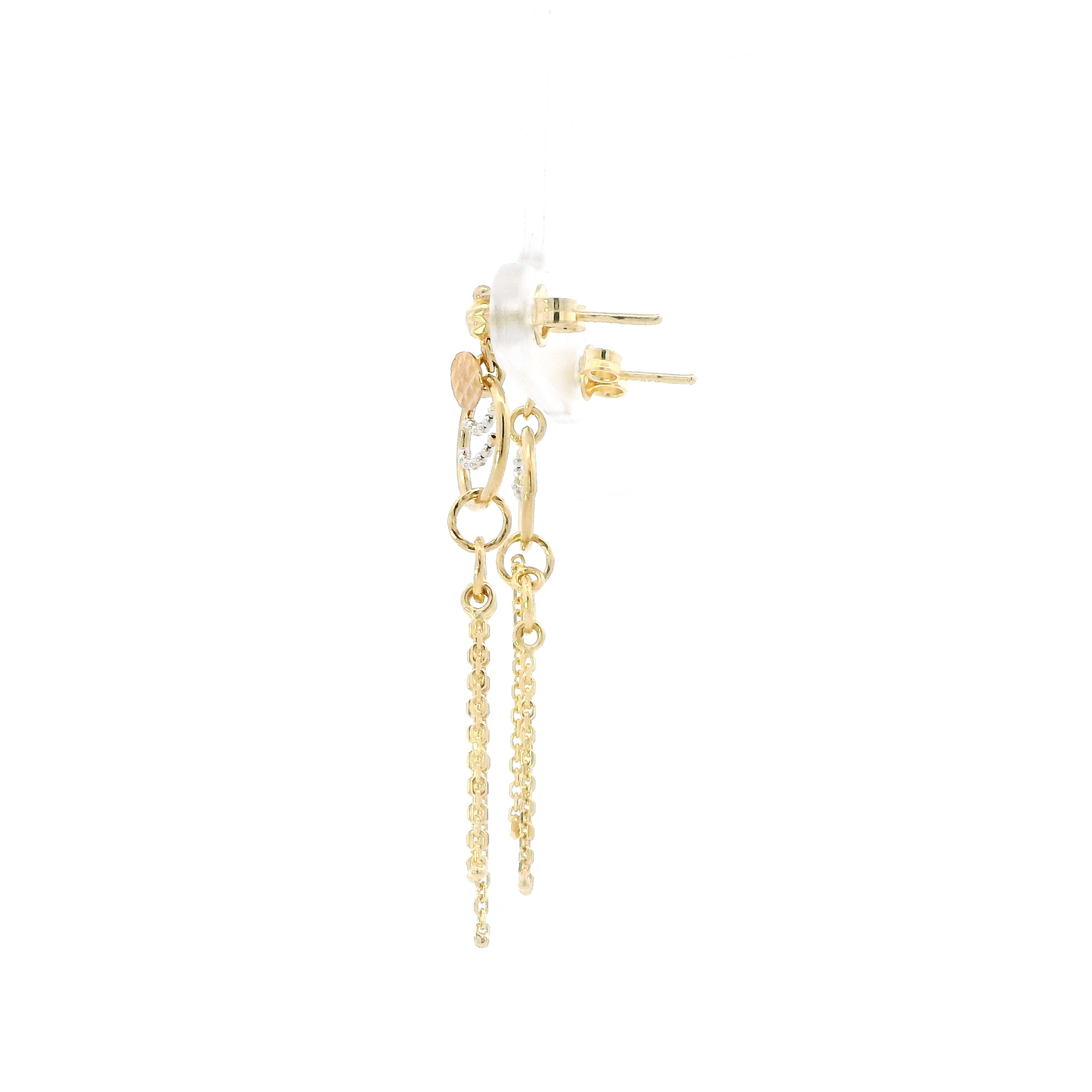 14K Tri Color Circle & Cable Dangle Earrings