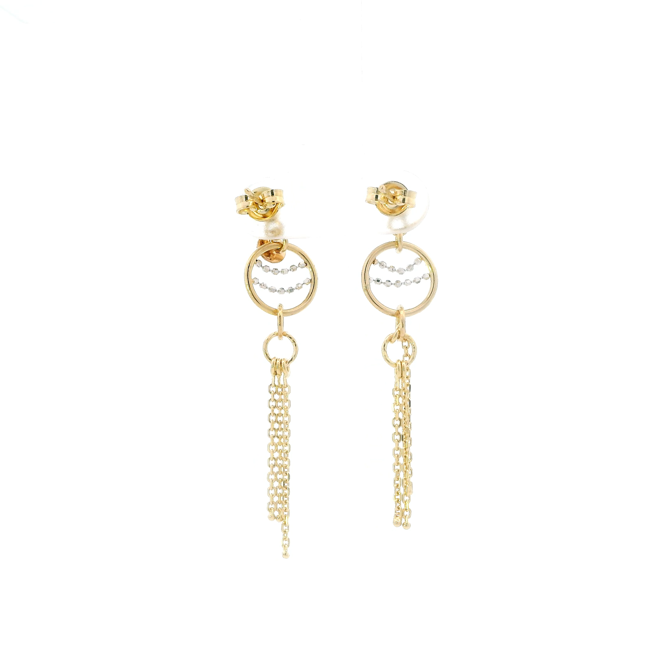 14K Tri Color Circle & Cable Dangle Earrings