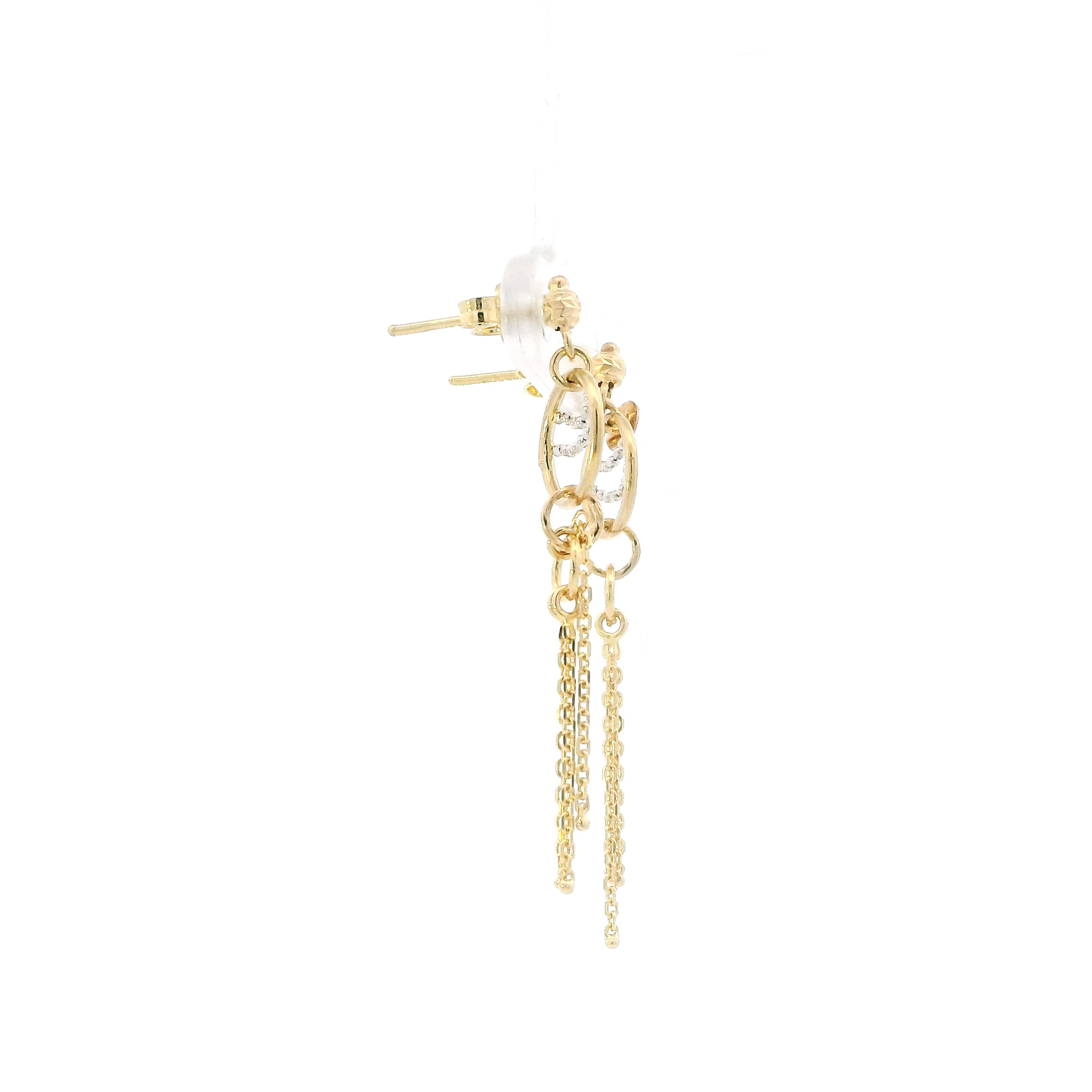 14K Tri Color Circle & Cable Dangle Earrings