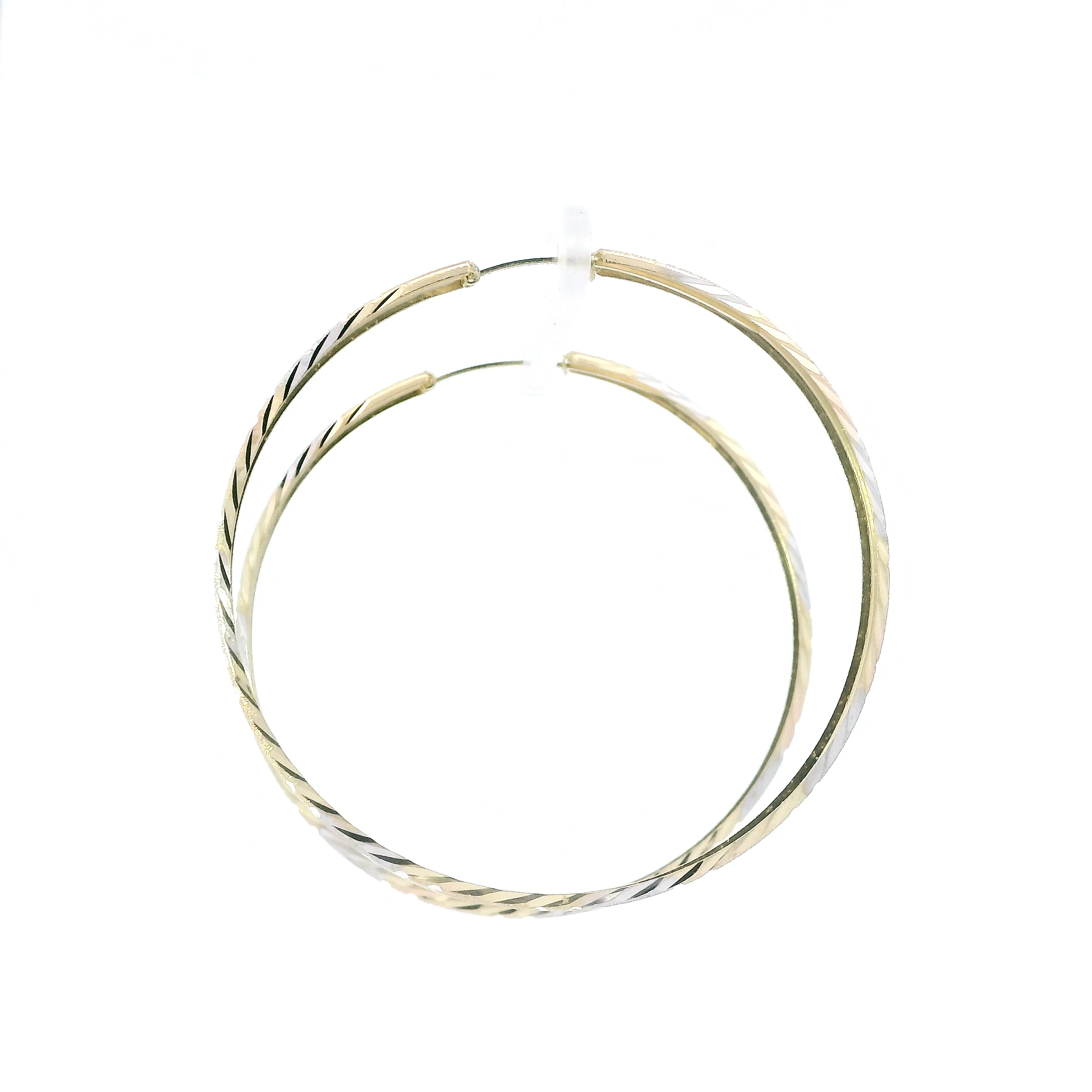 14K Tri Color Gold Greek Design Hoop Earrings
