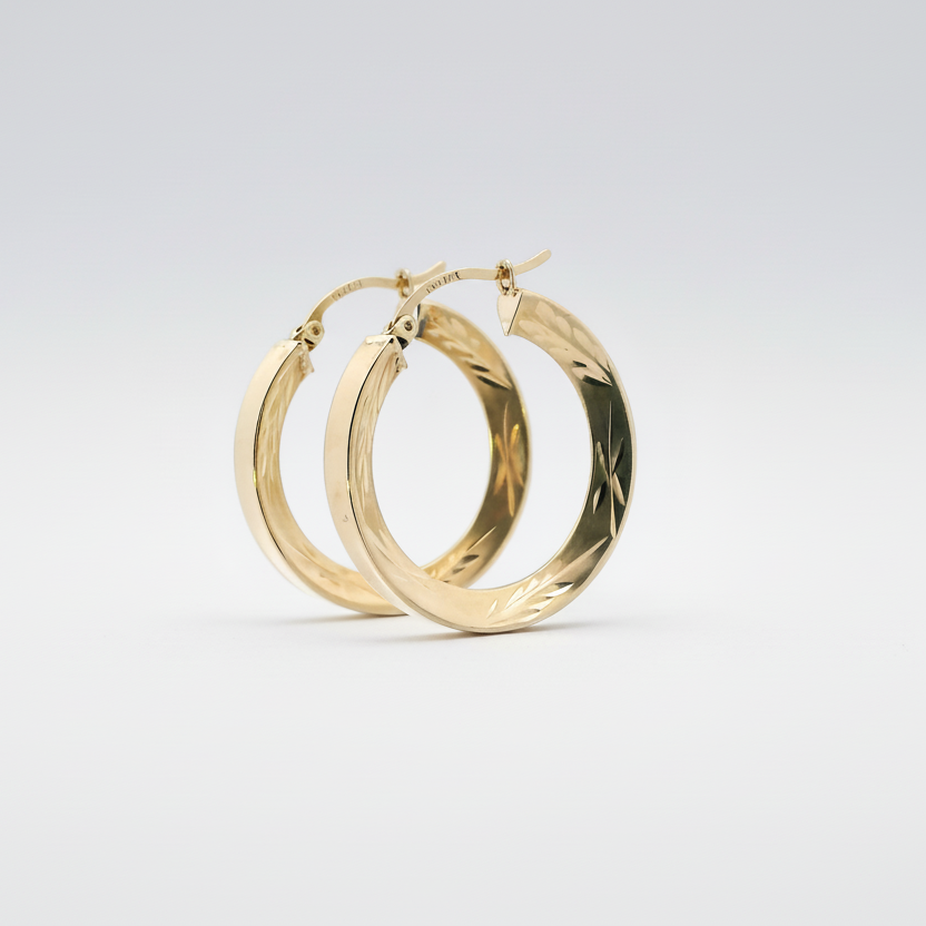 14K Yellow Gold Wheat Design Hoop Earrings