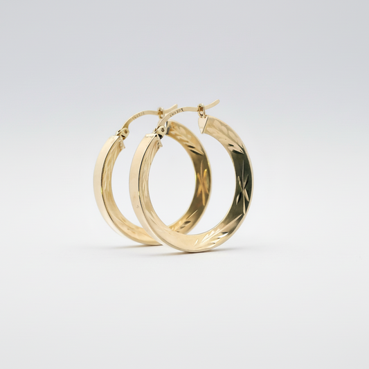 14K Yellow Gold Wheat Design Hoop Earrings