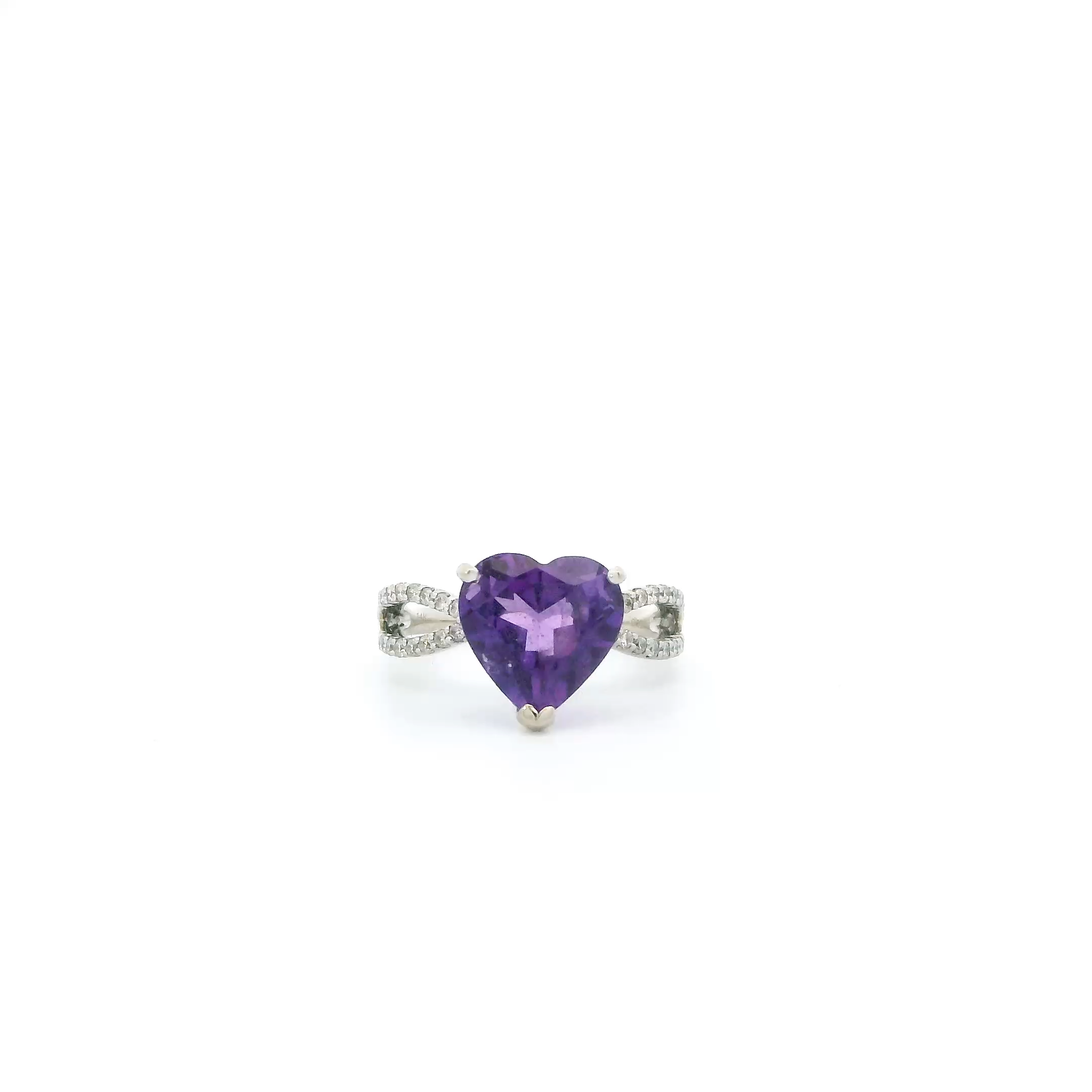 14K White Gold Amethyst & Diamond Womens Ring - 0.26ct
