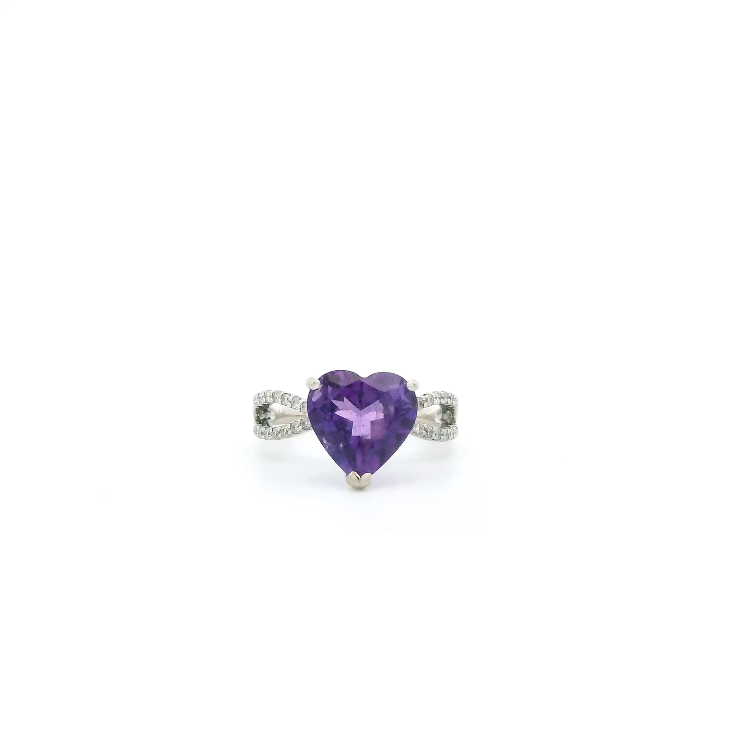 14K White Gold Amethyst & Diamond Womens Ring - 0.26ct