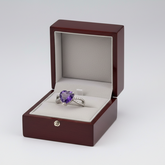 14K White Gold Amethyst & Diamond Womens Ring - 0.26ct