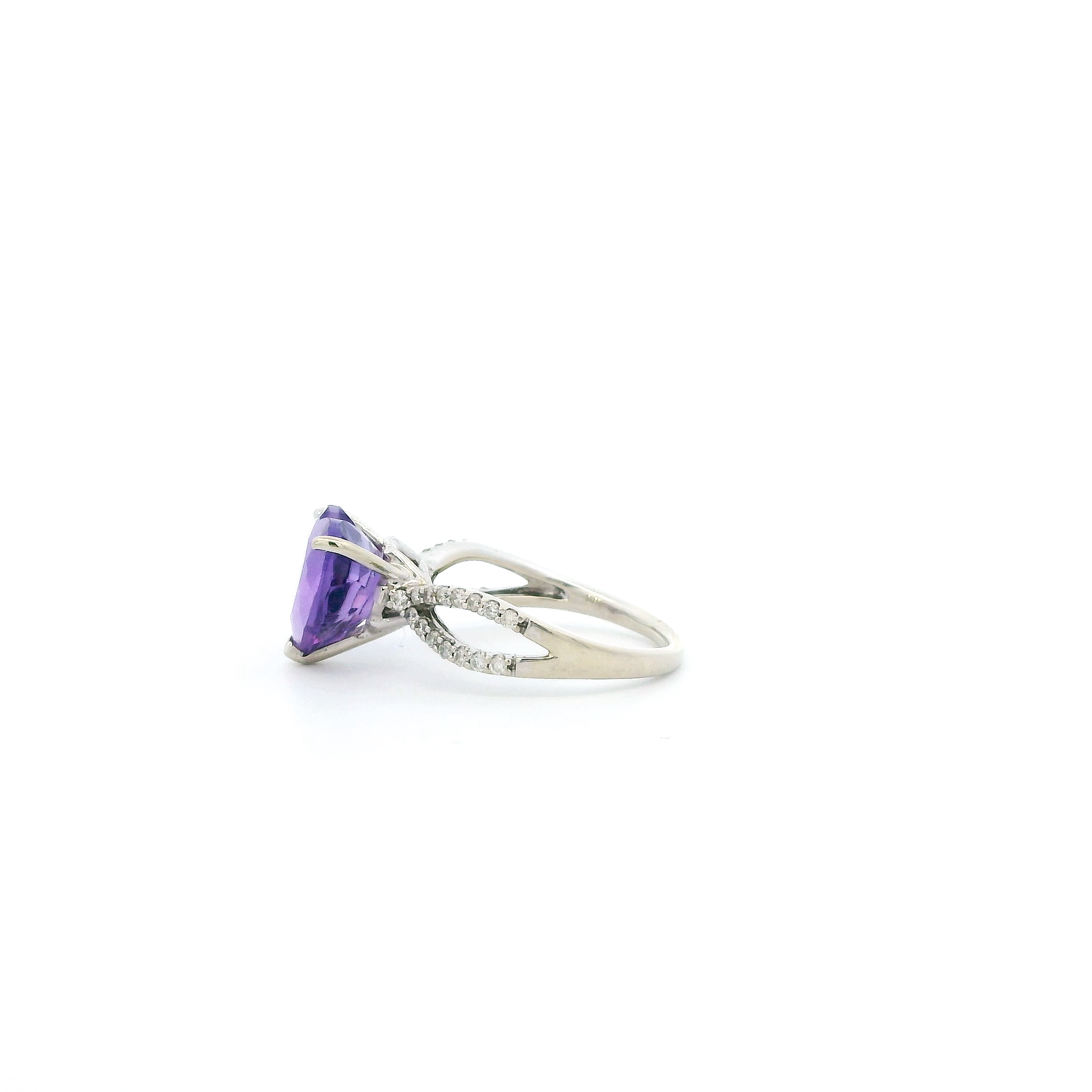 14K White Gold Amethyst & Diamond Womens Ring - 0.26ct