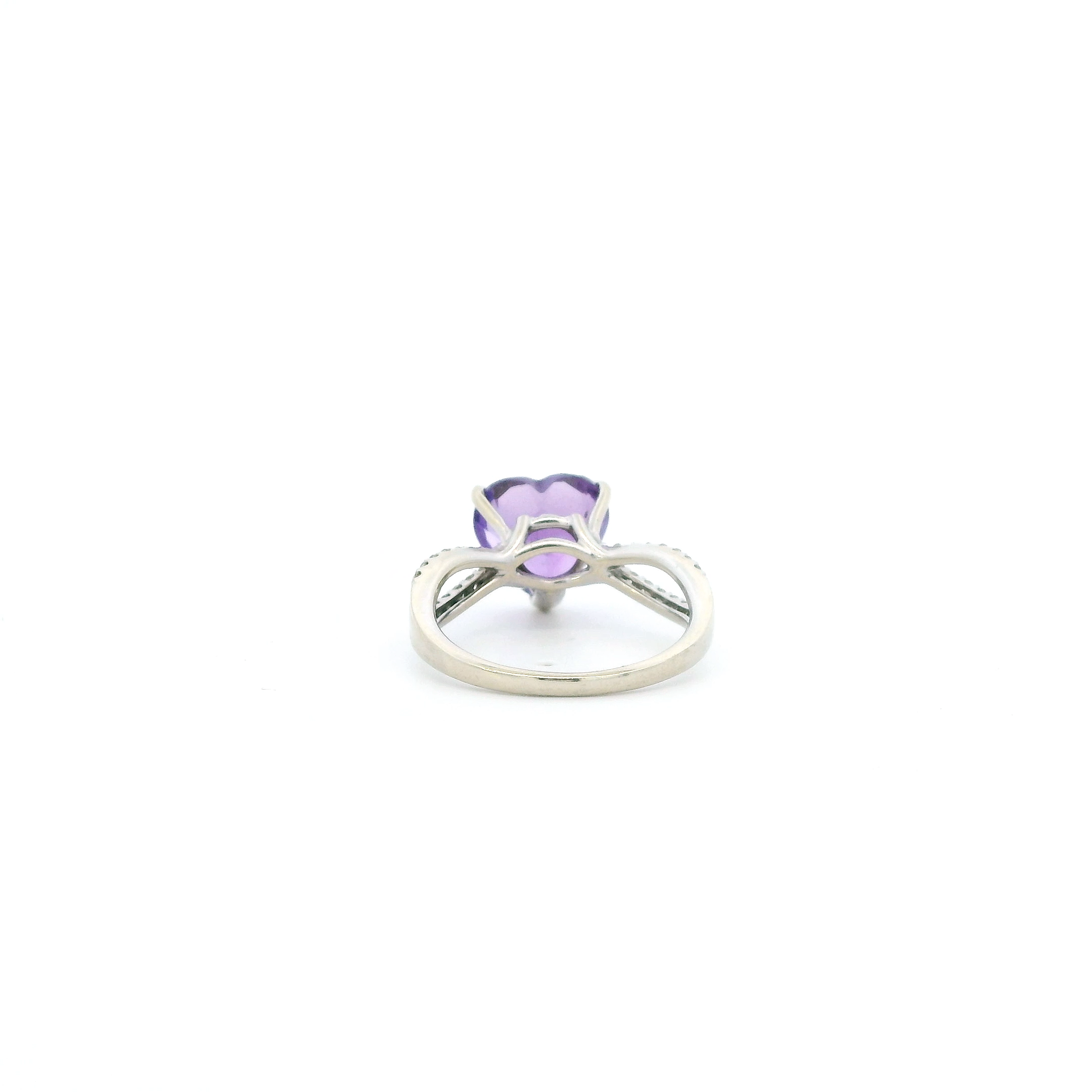 14K White Gold Amethyst & Diamond Womens Ring - 0.26ct
