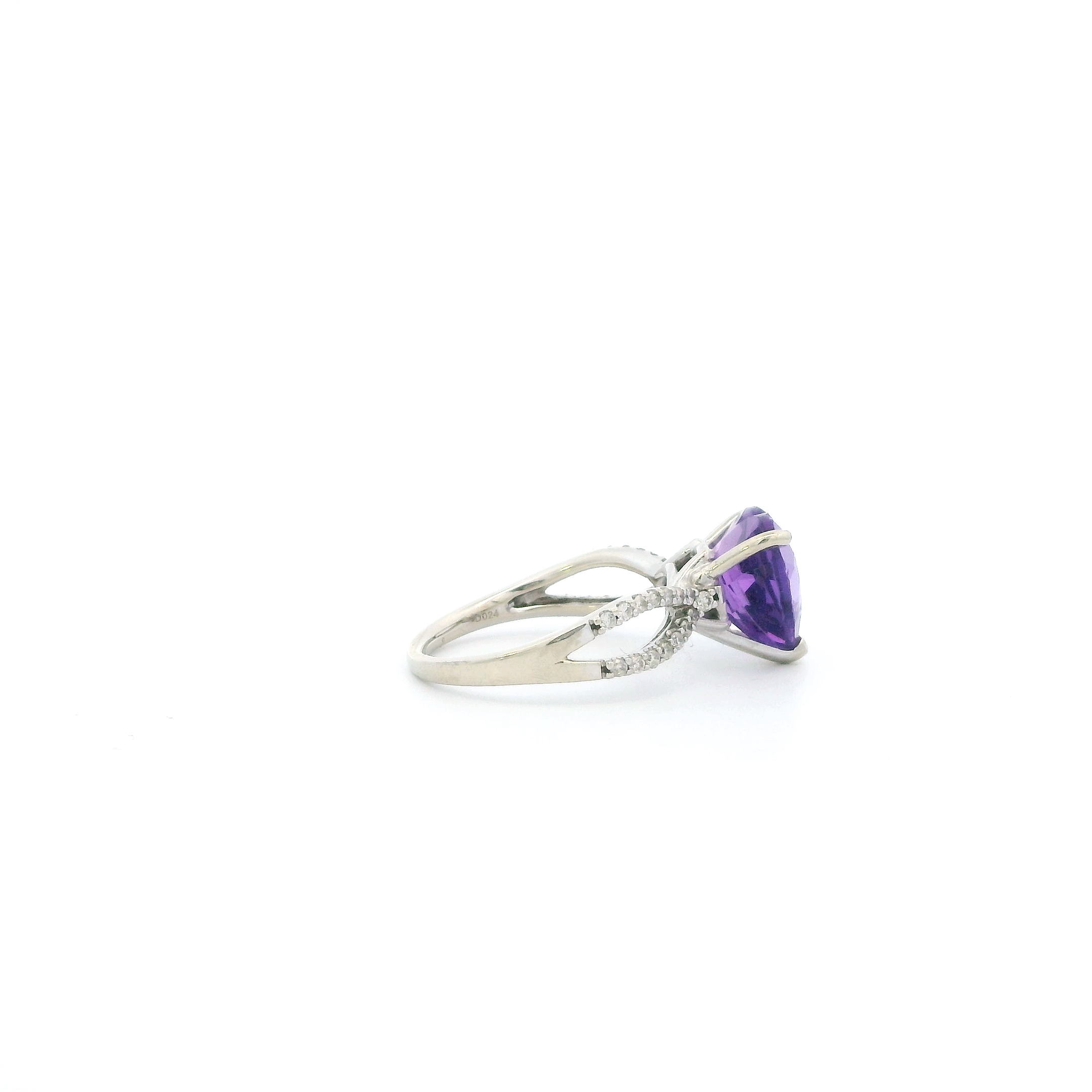 14K White Gold Amethyst & Diamond Womens Ring - 0.26ct