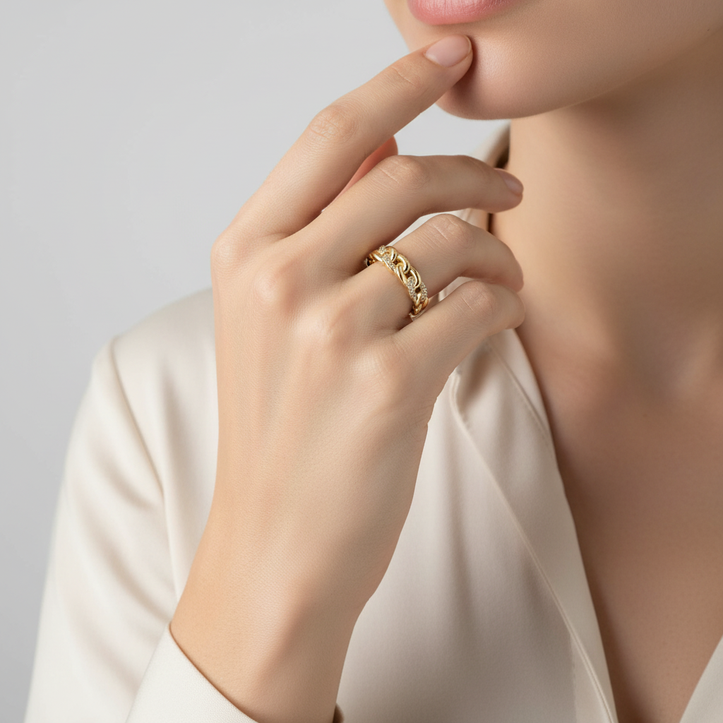 14K Yellow Gold Curb Style Womens Ring