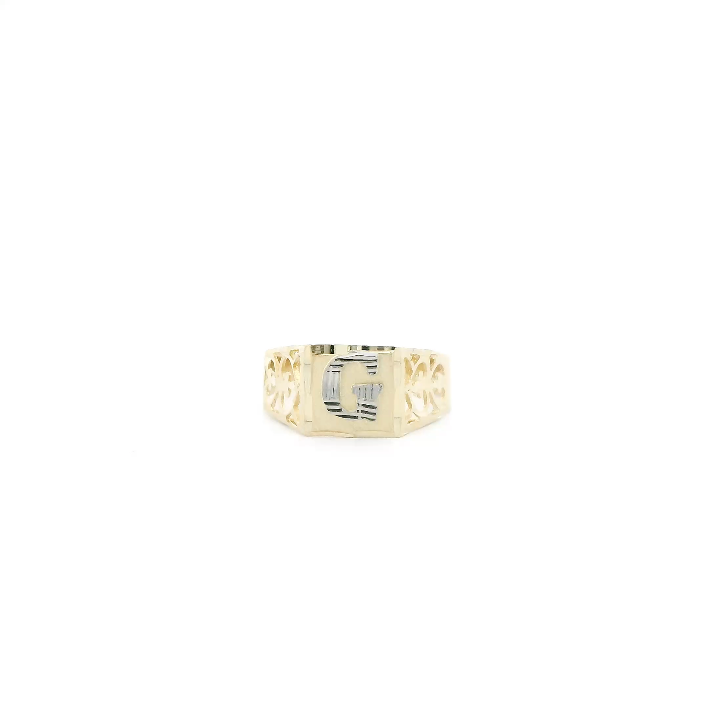 14K Yellow Gold Diamond Cut Letter "G" Ring