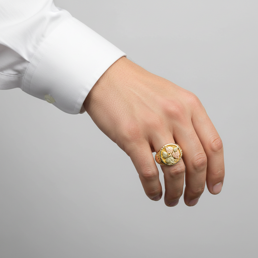 10K Tri Color Gold "Black Hills Gold" Mens Ring