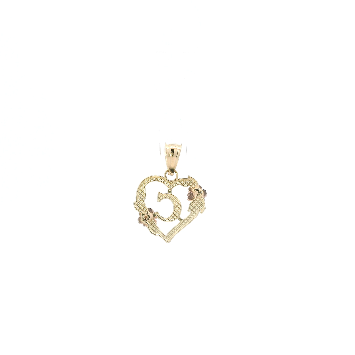 14K Yellow & White Gold Letter "C" Heart & Flower Pendant