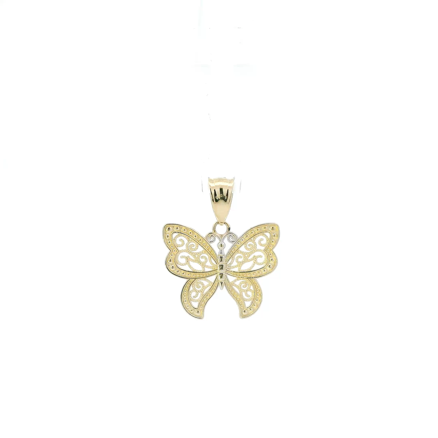 14K Yellow & White Gold Filigree Butterfly Pendant