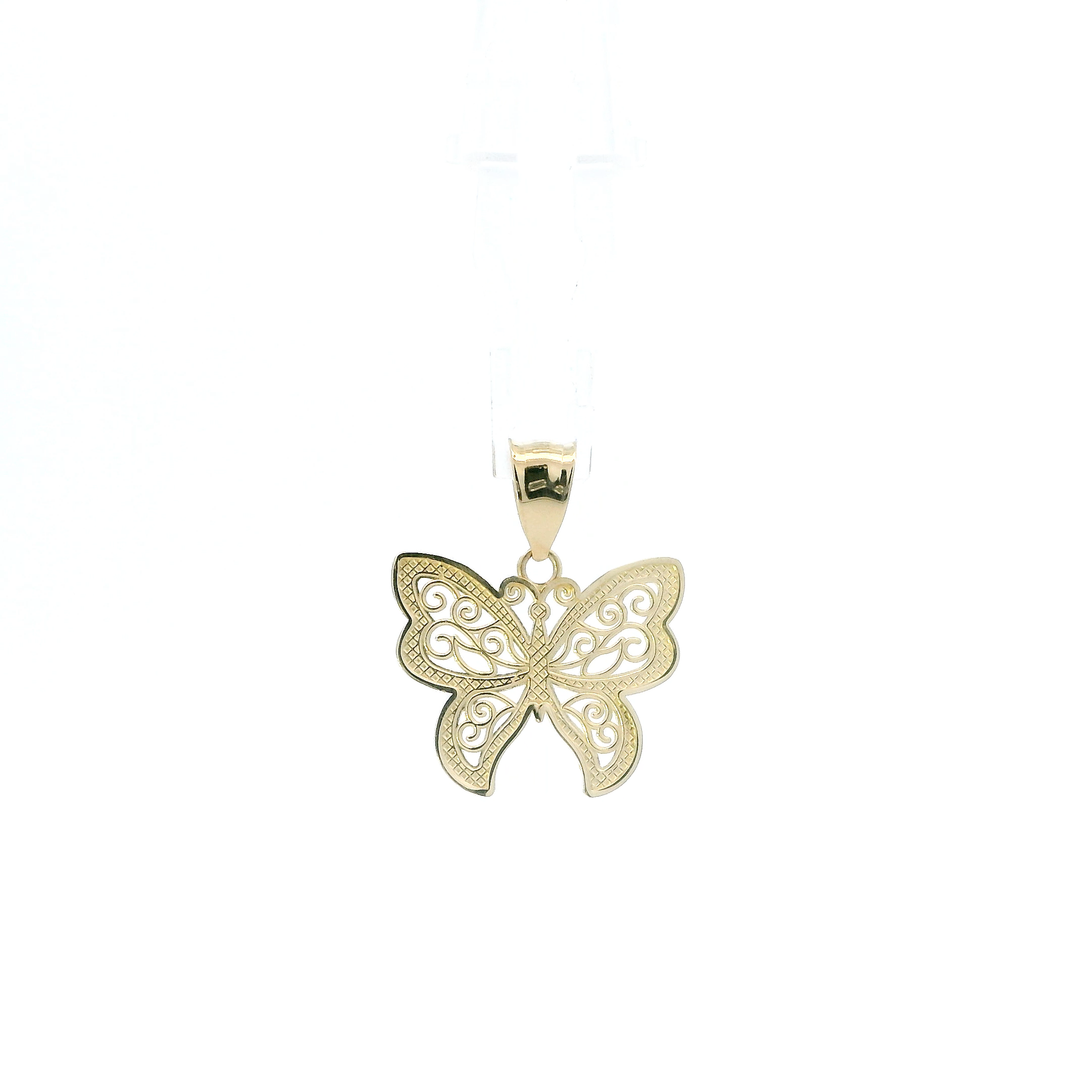 14K Yellow & White Gold Filigree Butterfly Pendant