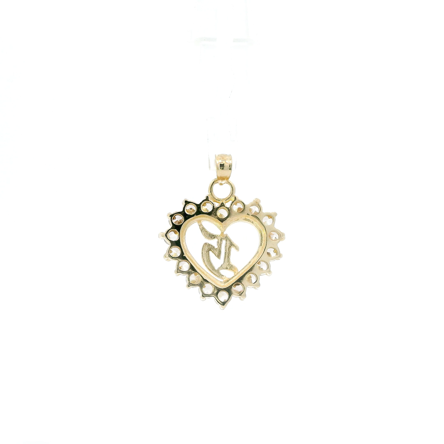 14K Yellow Gold CZ "15" Heart Pendant