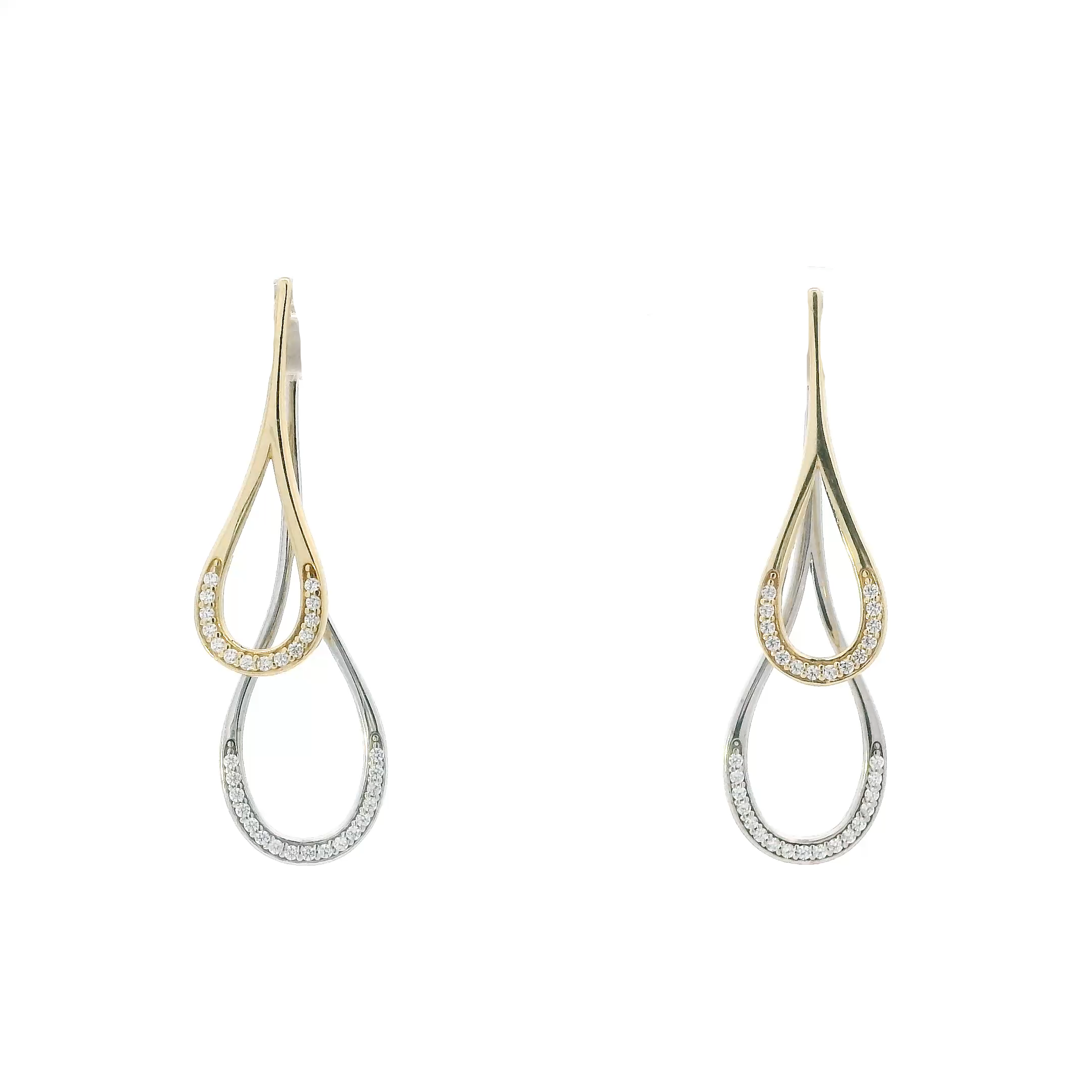14K Yellow & White Gold Double Teardrop Dangle Earrings