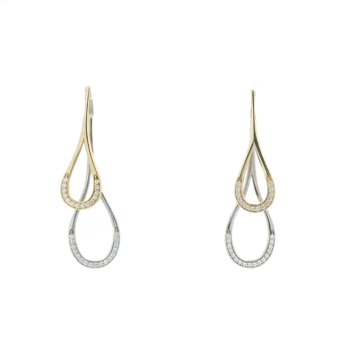 14K Yellow & White Gold Double Teardrop Dangle Earrings