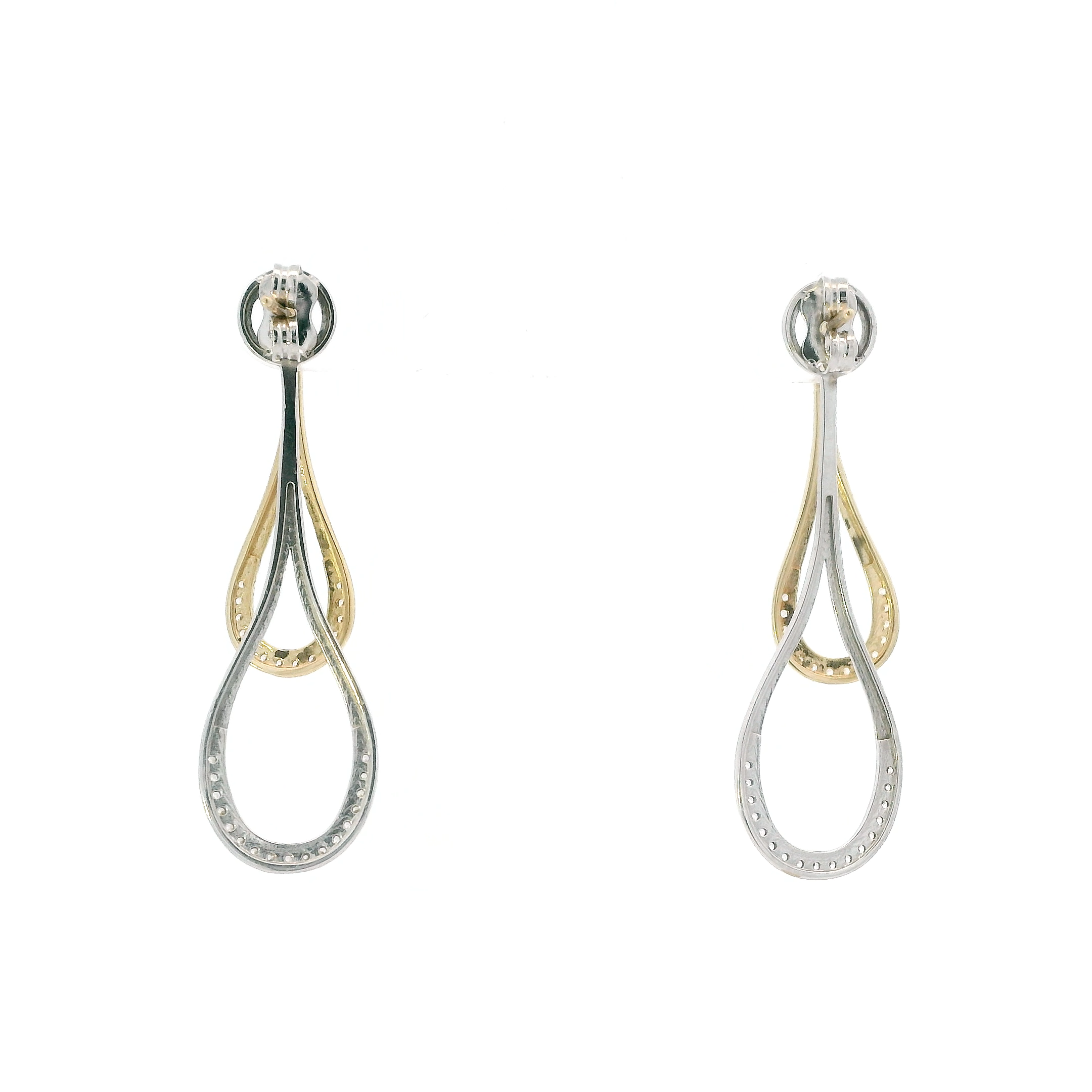 14K Yellow & White Gold Double Teardrop Dangle Earrings