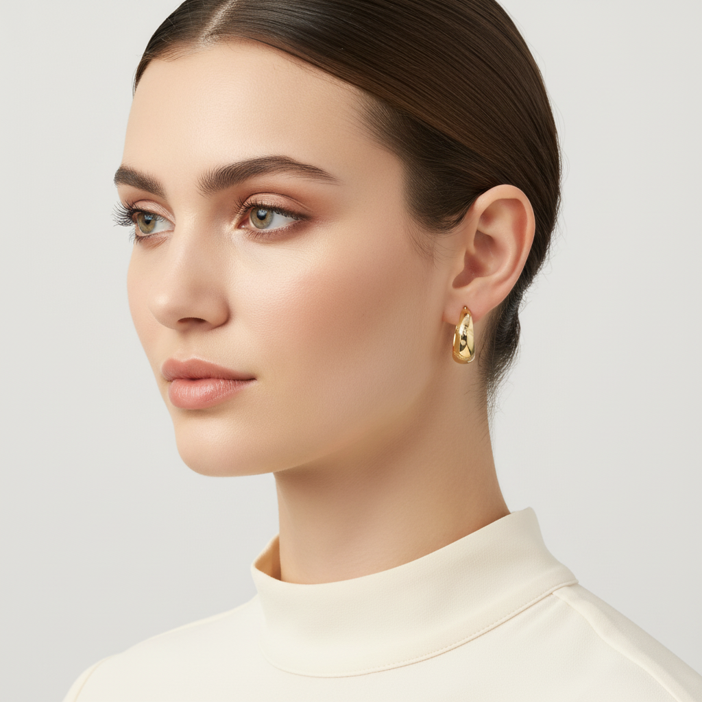 14K Yellow Gold Diamond Cut Thick Hoop Earrings