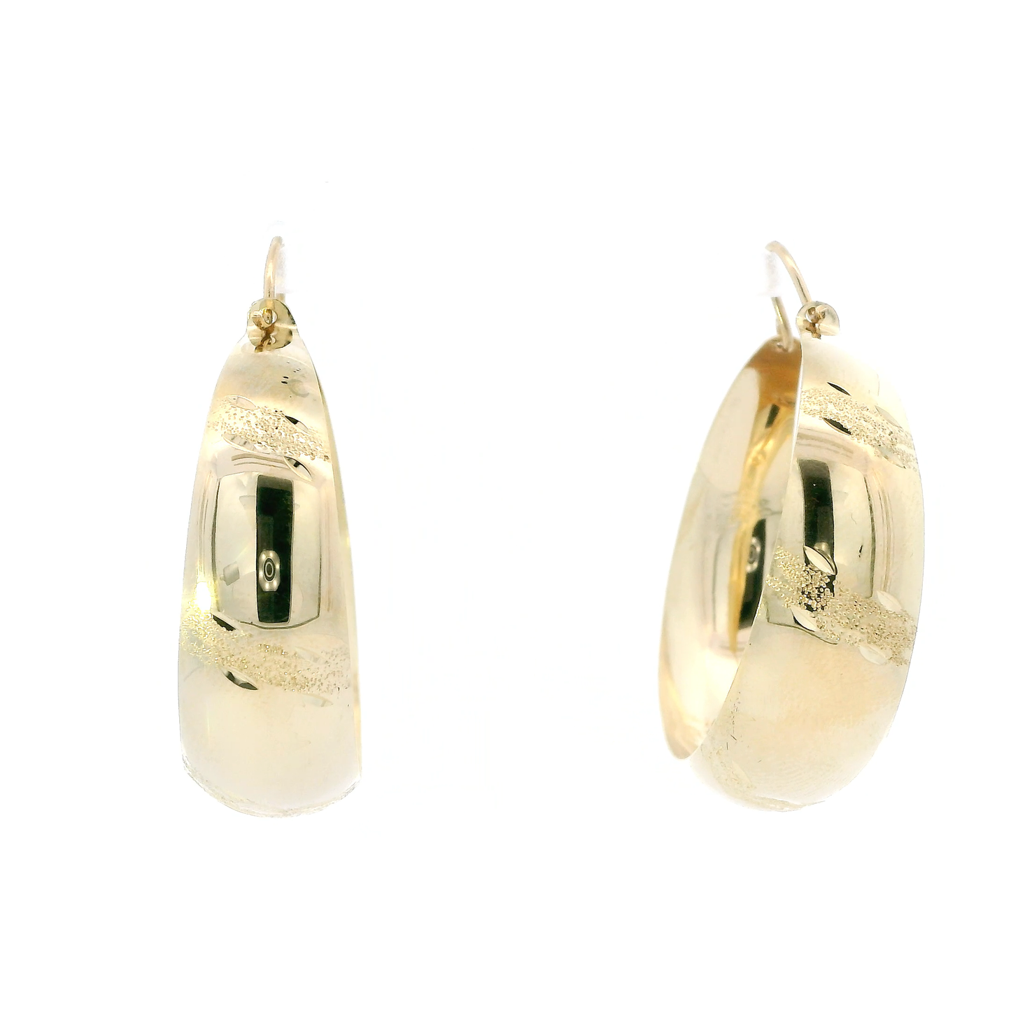 14K Yellow Gold Diamond Cut Thick Hoop Earrings