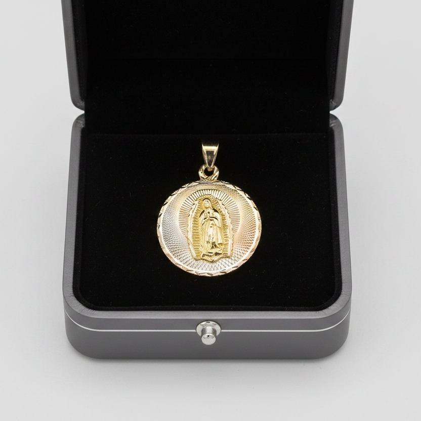 14K Tri Color Gold Diamond Religious Pendant