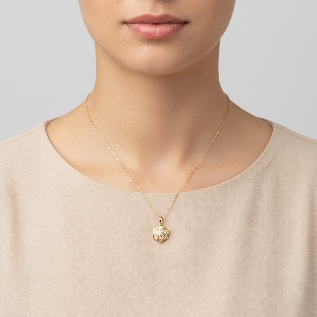 14K Yellow Gold Flower Puff Pendant