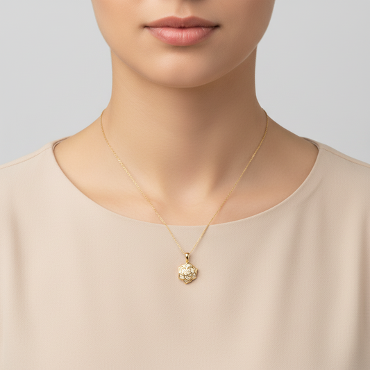 14K Yellow Gold Flower Puff Pendant
