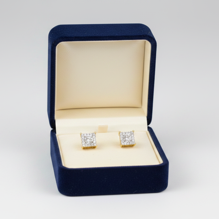 14K Yellow & White Gold Diamond Square Earrings - 0.27ct