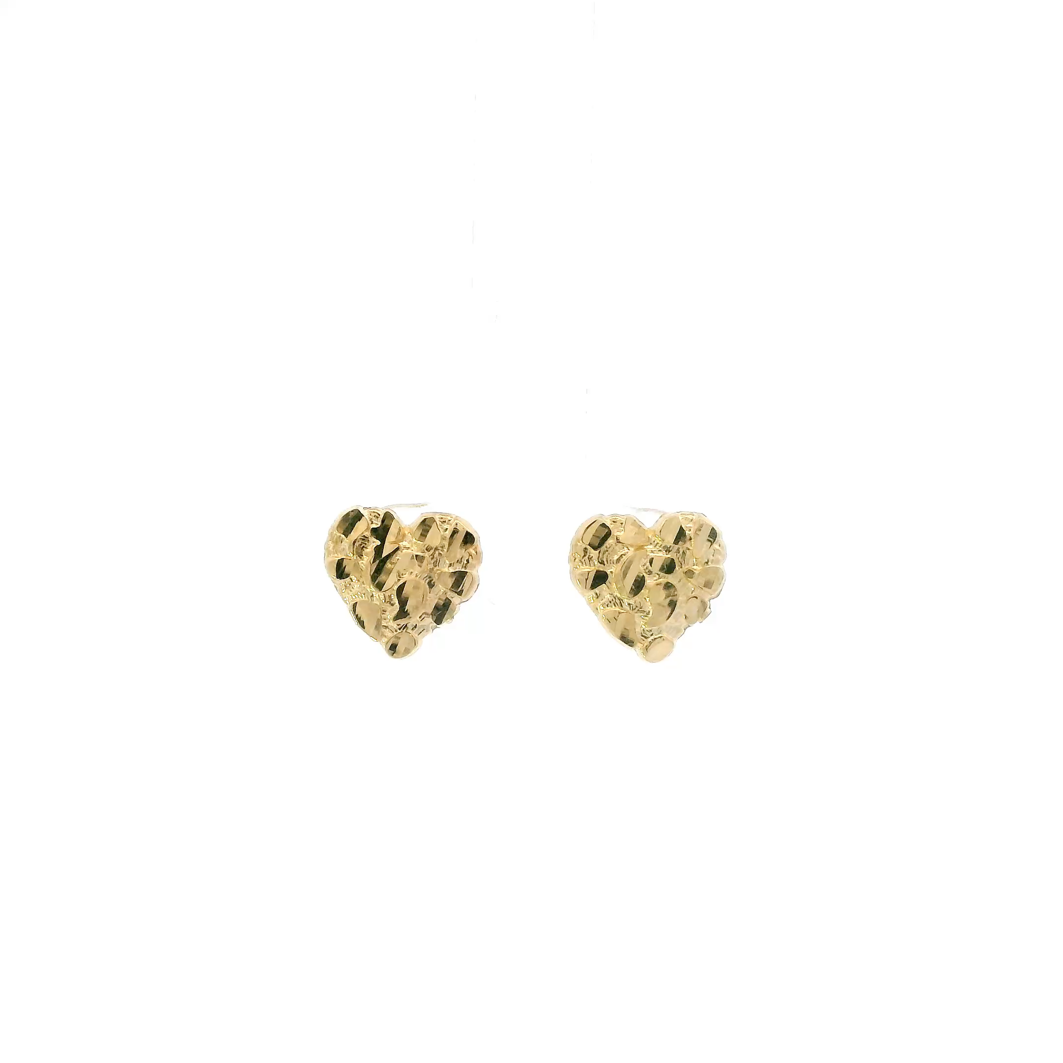 10K Yellow Gold Nugget Heart Stud Earrings