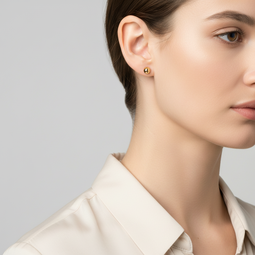 14K Yellow Gold Round Ball Stud Earrings