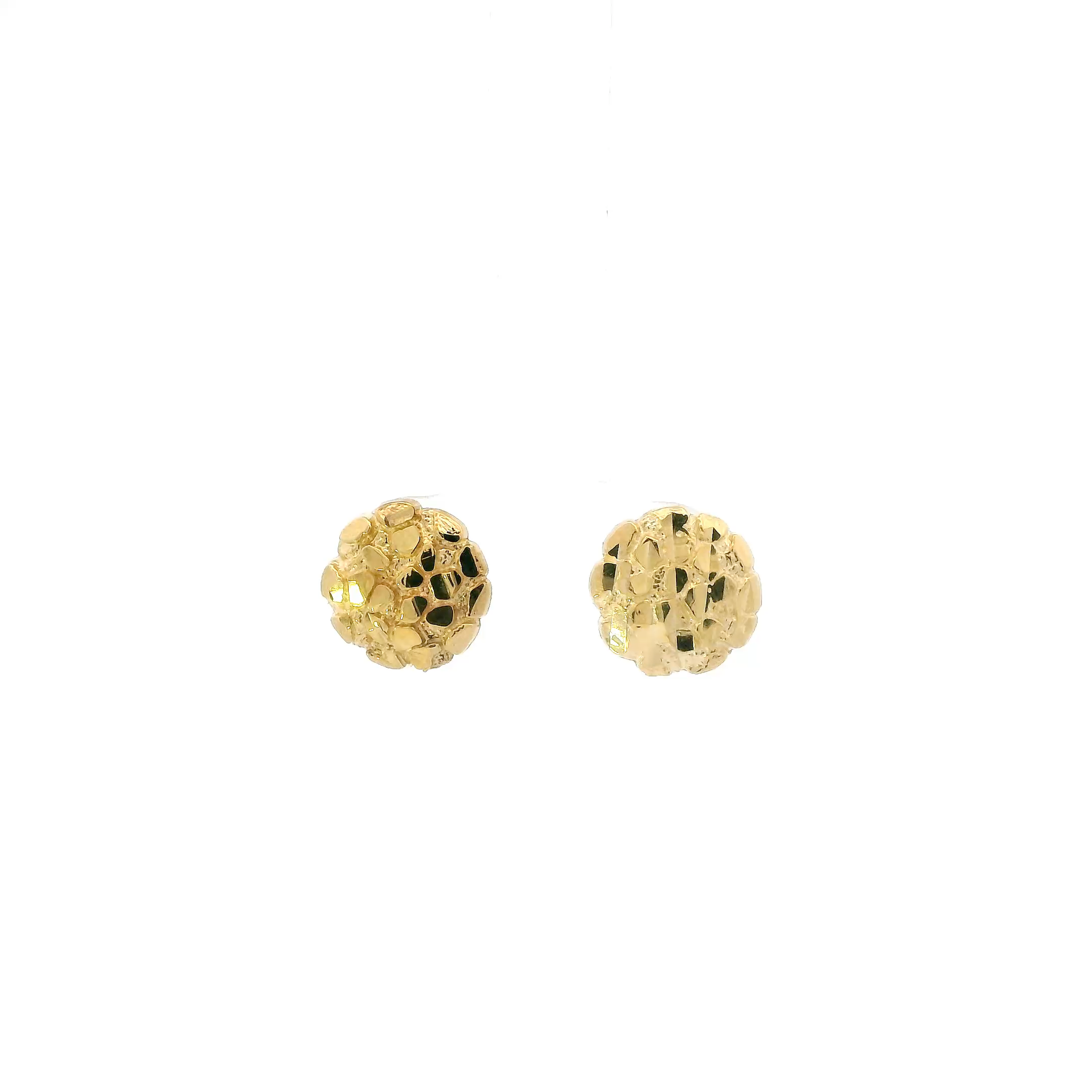 10K Yellow Gold Round Nugget Stud Earrings