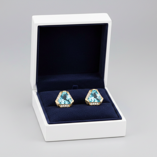 14K Yellow Gold Topaz & Diamond Earrings- 0.24ct