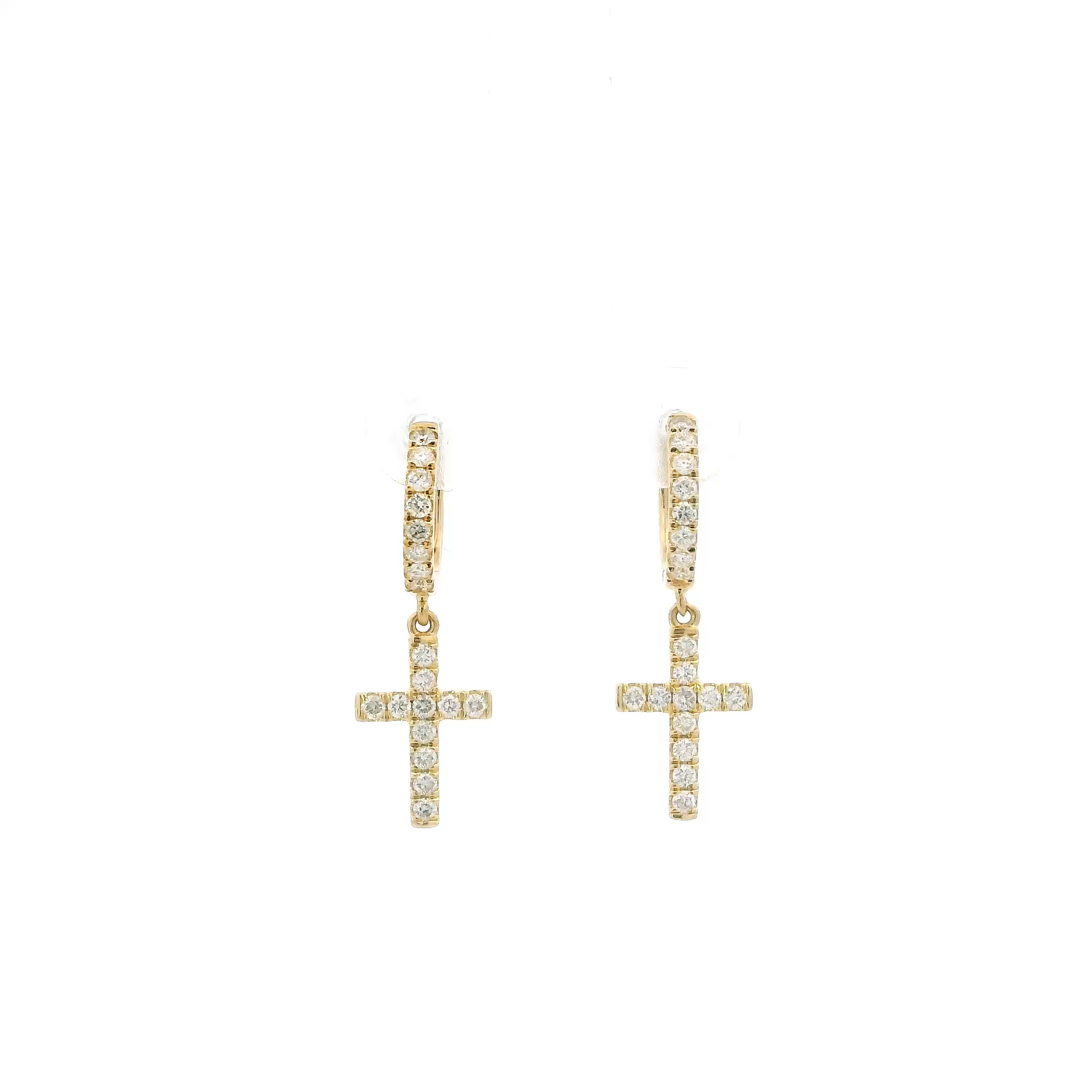 14K Yellow Gold Diamond Hoop & Dangle Cross Earrings - 0.58ct
