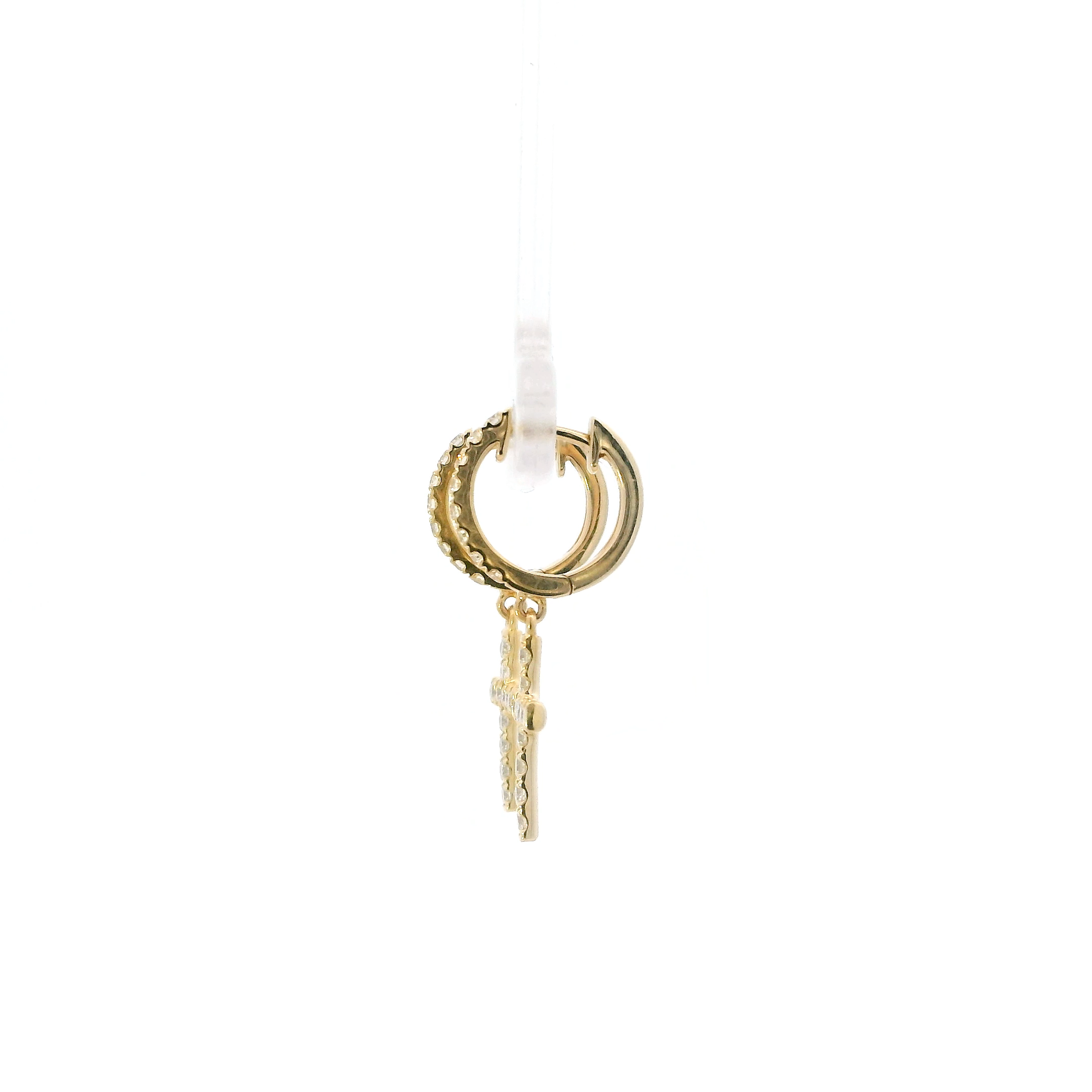 14K Yellow Gold Diamond Hoop & Dangle Cross Earrings - 0.58ct