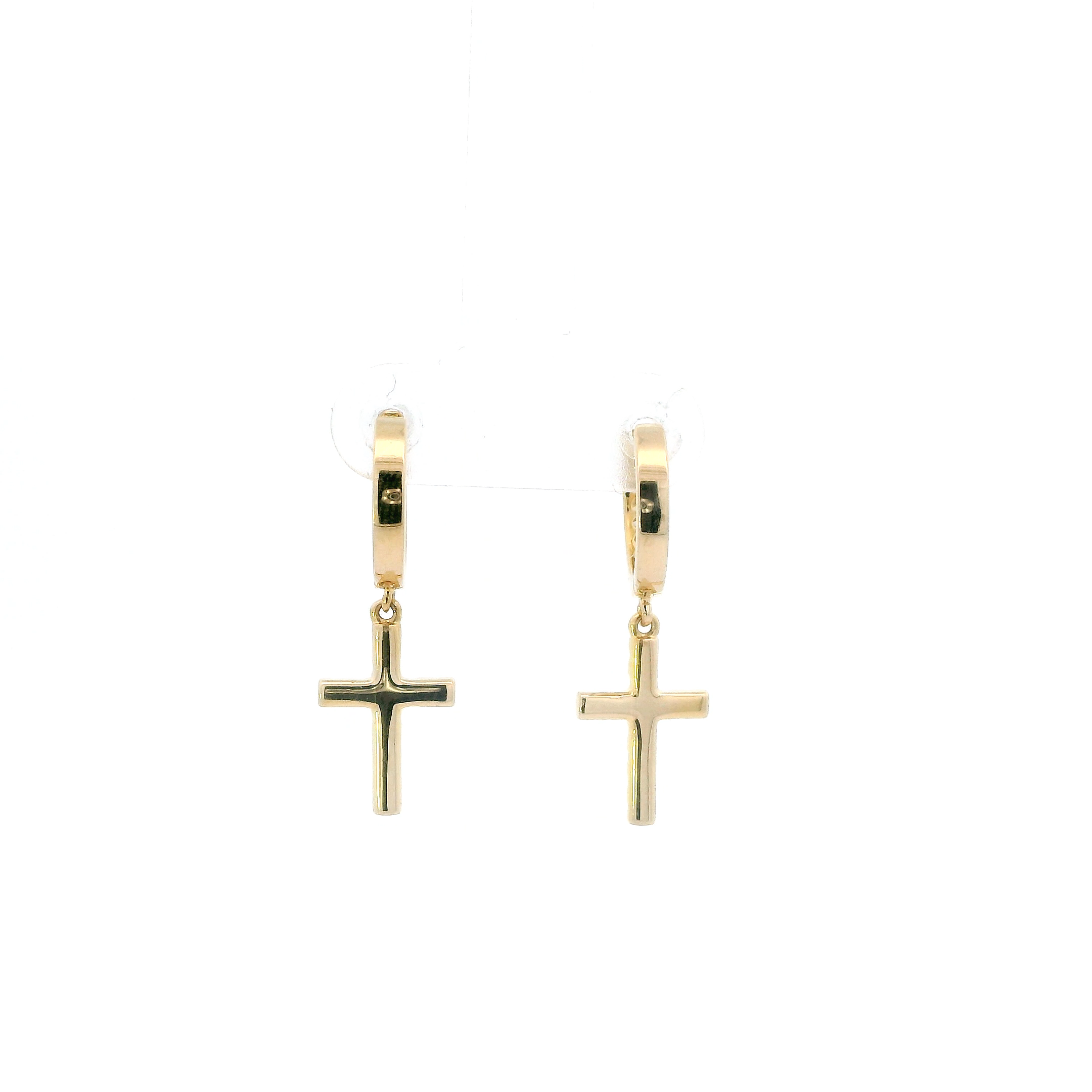 14K Yellow Gold Diamond Hoop & Dangle Cross Earrings - 0.58ct